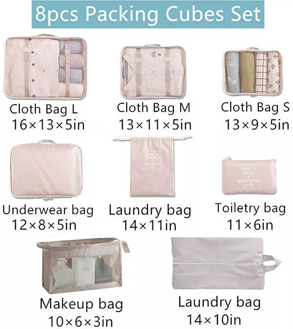 8 Set Packing Cubes for Suitcases | Luggage Packing Organizers for Travelling